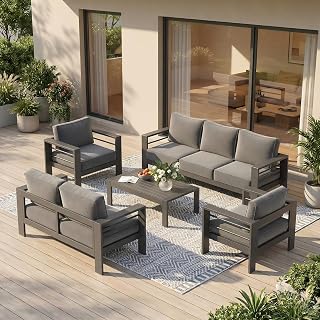 Solaste Aluminum Outdoor Patio Furniture Set, 7 Seats Patio Sectional Sofa with 5" Thick Cushion, Outdoor Patio Set with Coffee Table for Porch, Backyard, Deck, Yard, Grey - Amazon product rated Grade A