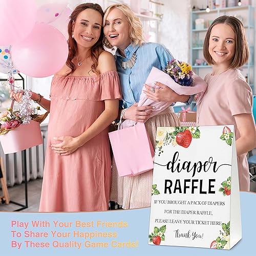 Miniatura 4 de Juego de baby shower, 50 boletos para rifas de pañales con 1 letrero de pie, suministros de decoración de fiesta de revelación de género de bayas y