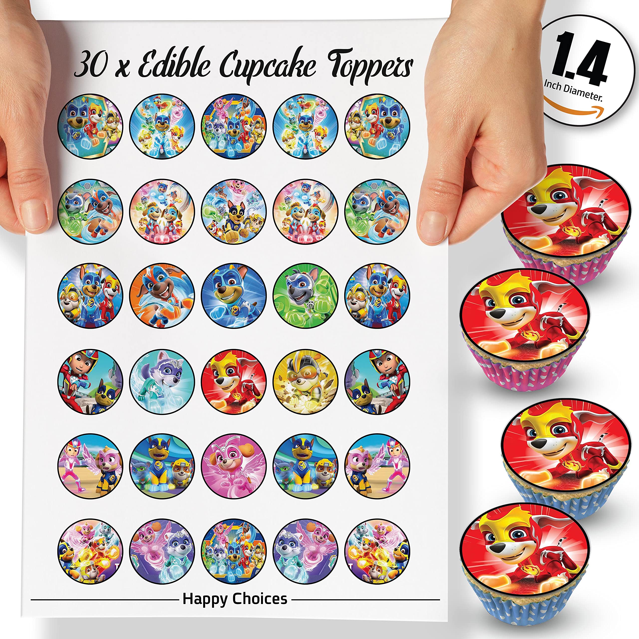30 x Edible Cupcake Toppers Themed of Paw Patrol Mighty Collection of