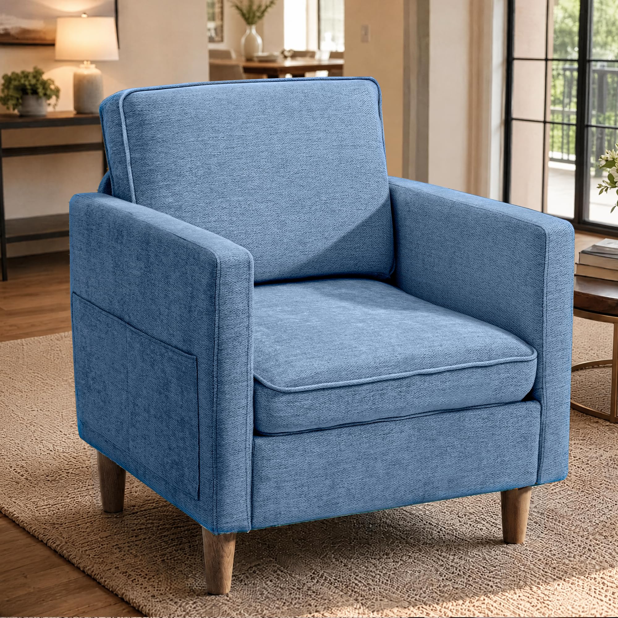 Chenille Accent Chair Mid Century Modern Reading Armchair for Living Room