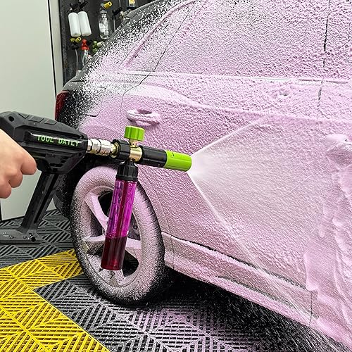 Miniatura 8 de Tool Daily Pistola de lavado a presión corta con mini cañón de espuma, 5 boquillas de pulverización para lavadora eléctrica, conexión rápida de 1/4