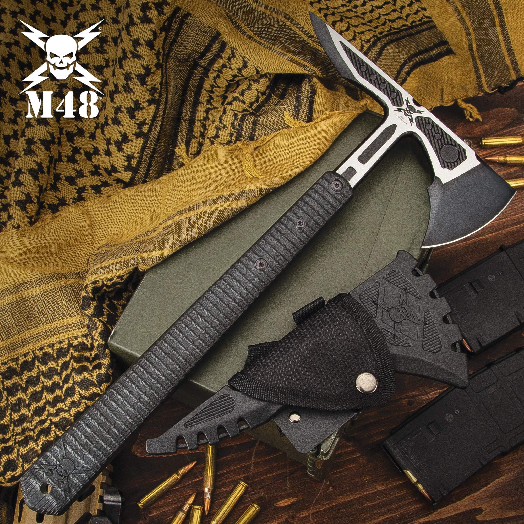 M48 Liberator Infantry Tomahawk with Sheath - Cast Stainless Steel Head, Black Oxide Coating, Injection Molded Nylon Handle - Length 15 3/4"