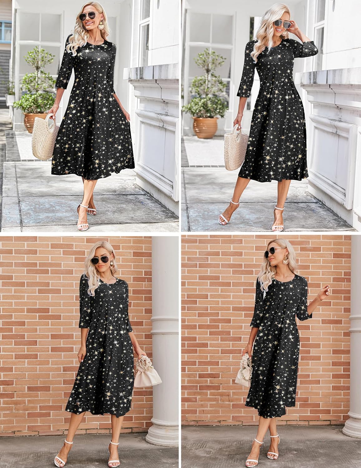 HOTOUCH Women's 3/4 Sleeve A-line and Flare Midi Long Dress - Image 4