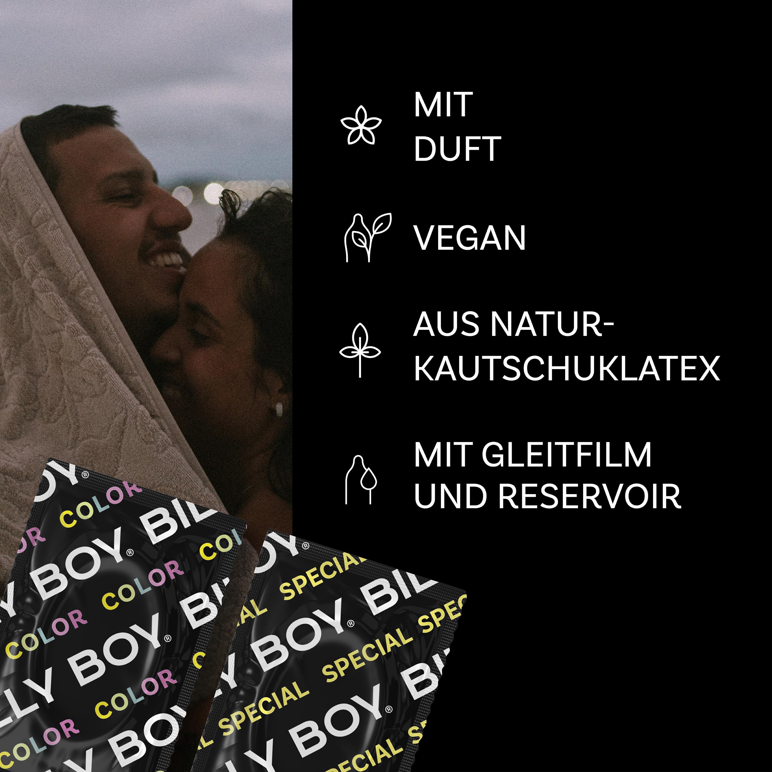 BILLY BOY Kondome Bunte Vielfalt 20er | 52 mm | Bunter, fruchtiger und genoppter Kondommix (4 x 20 Stück)
