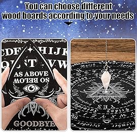 Threan Pendulum Dowsing Divination Board with Amethyst Set Wooden Spirit Talking Board Metaphysical Message Crystal Pendulum Necklace with Planchette for Wiccan Supply(Eye Style)