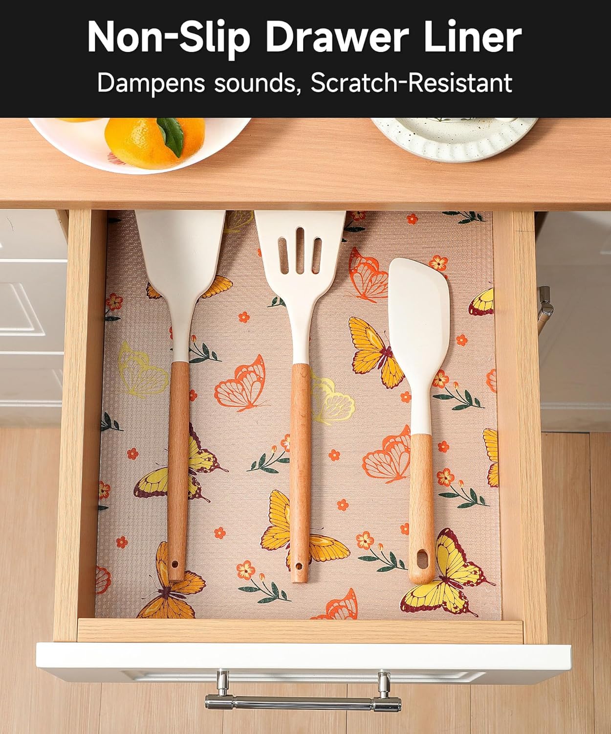 Drawer & Shelf Liner for Kitchen Cabinets Non Adhesive Waterproof Oilproof Easy to Cut Reusable Washable Shelf Paper for Refrigerator, Cupboard, Dresser, Bathroom (Colorful Butterfly, 11.8"W x 360"L)