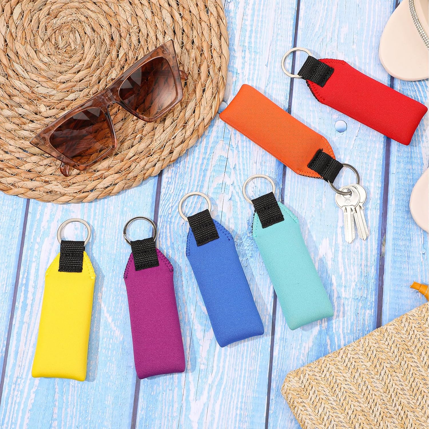 18 PCS Floating Keychain Set – Waterproof, High-Visibility Foam Key Floats for Boating, Fishing, Kayaking & Water Sports (6 Colors – Red, Yellow, Blue, Purple, Orange, Light Blue)
