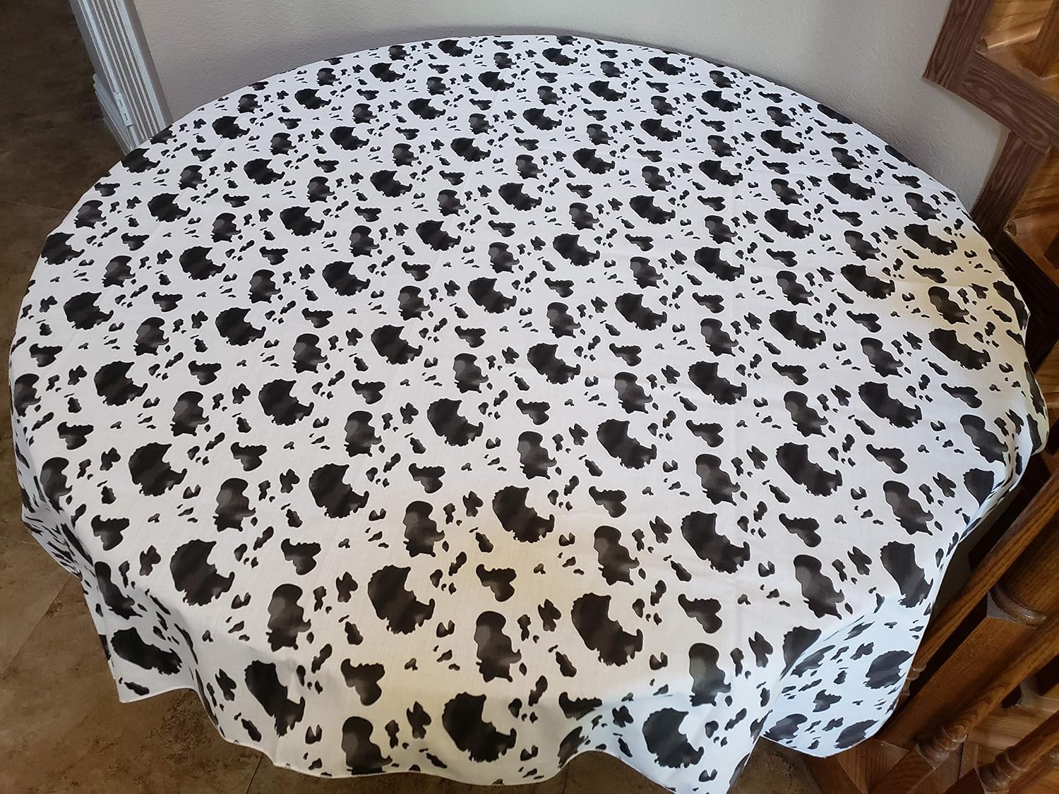 Zen Creative Designs Cotton Cow Print Tablecloth Country Farmhouse Table Decor Kids Party Events Animal Print Decor (58" x 120", Brown Spots on White)