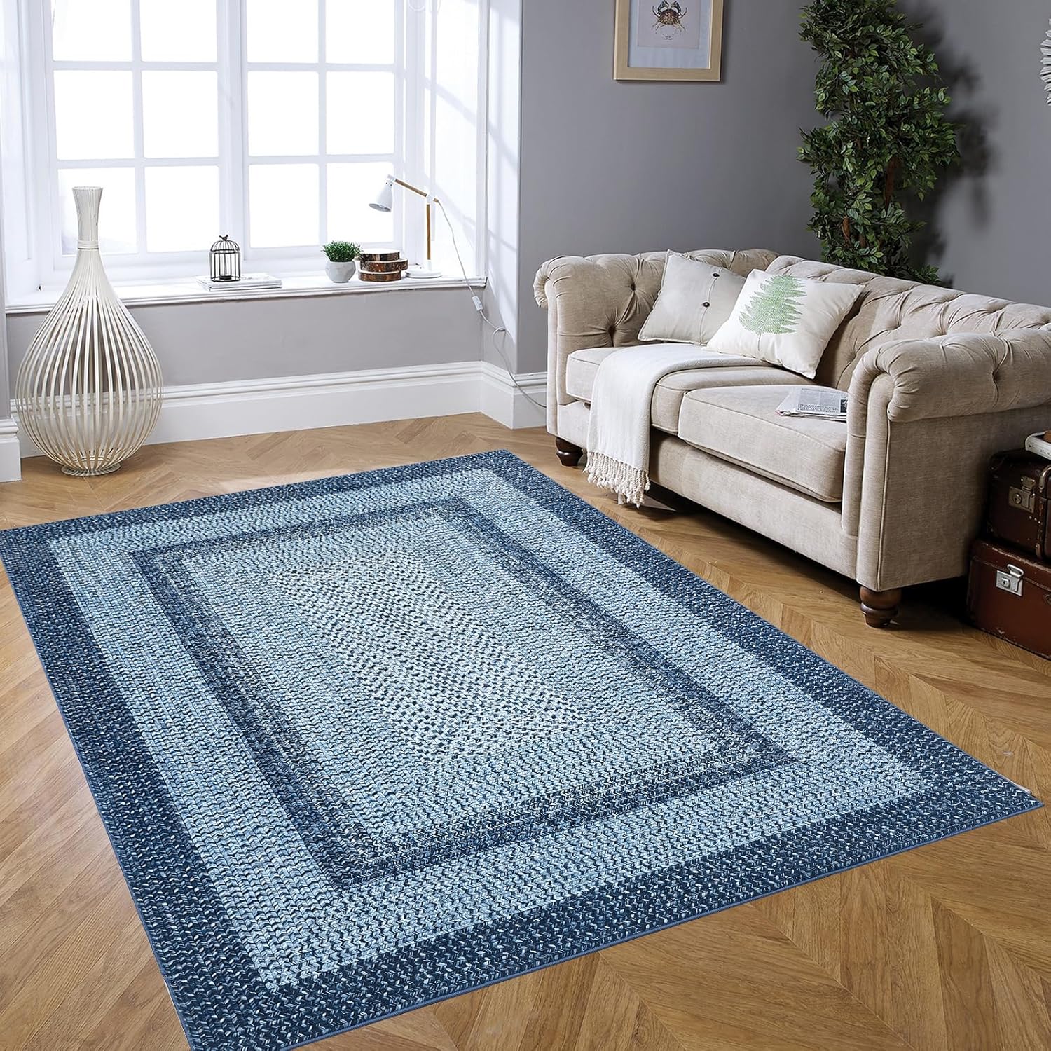 Garvee Area Rug 3x5 Machine Washable Rug Boho Rug Braided Print Area Rug Modern Indoor Throw Carpet Rustic Accent Floor Carpet for Living Room Bedroom Kitchen Nursery Office (Blue)