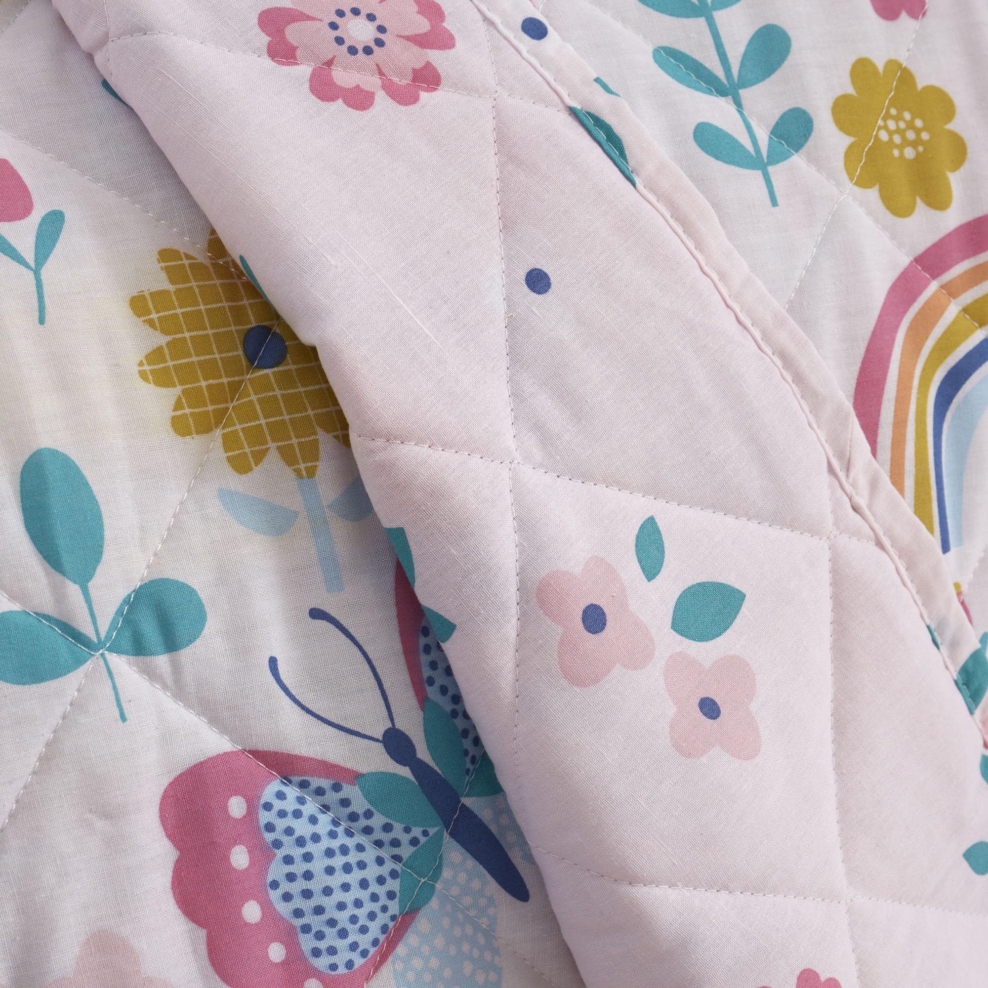 Happy Linen Company Filles Garçons Enfants Jardin de Fleurs Papillons Multicolore 150 x 200 cm Couverture matelassée réversible