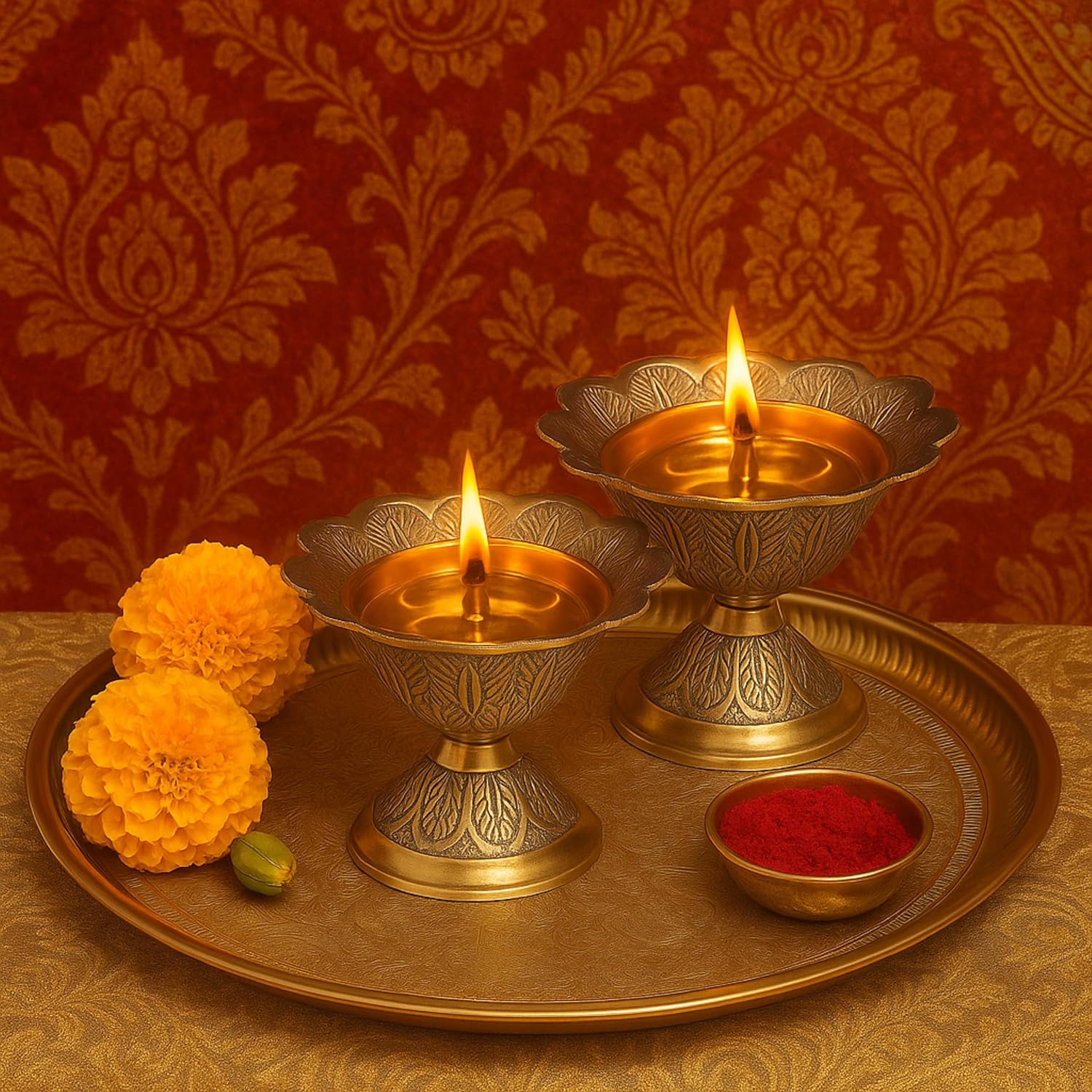 Pure Source India Brass Akhand Diya/Oil Lamp for Pooja, Mandir and Home Decoration (L-2.75inch) 2pcs