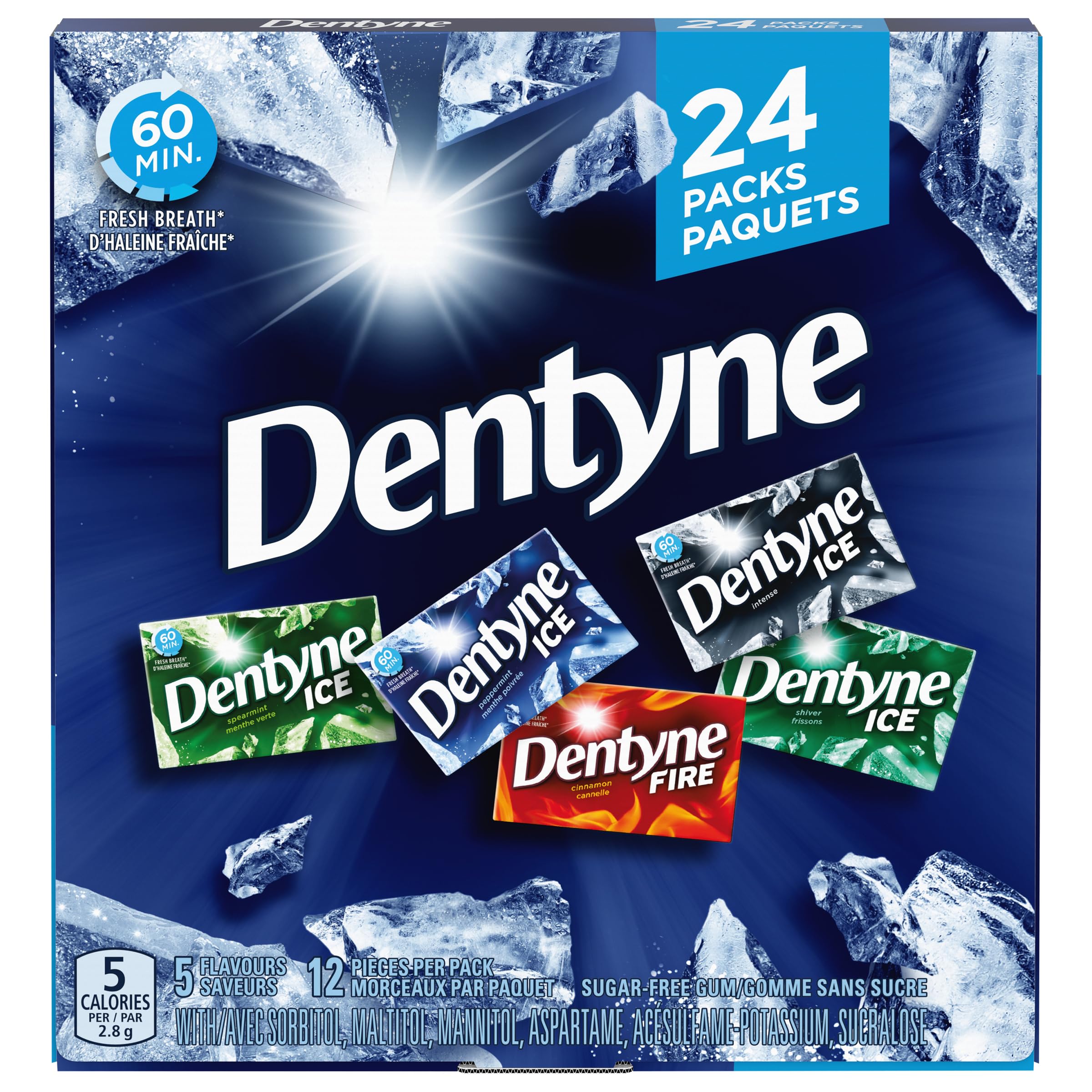 Dentyne Ice Sugar-Free Gum, Assorted Variety Gum Pack, 24 Packs (288 Pieces Total)