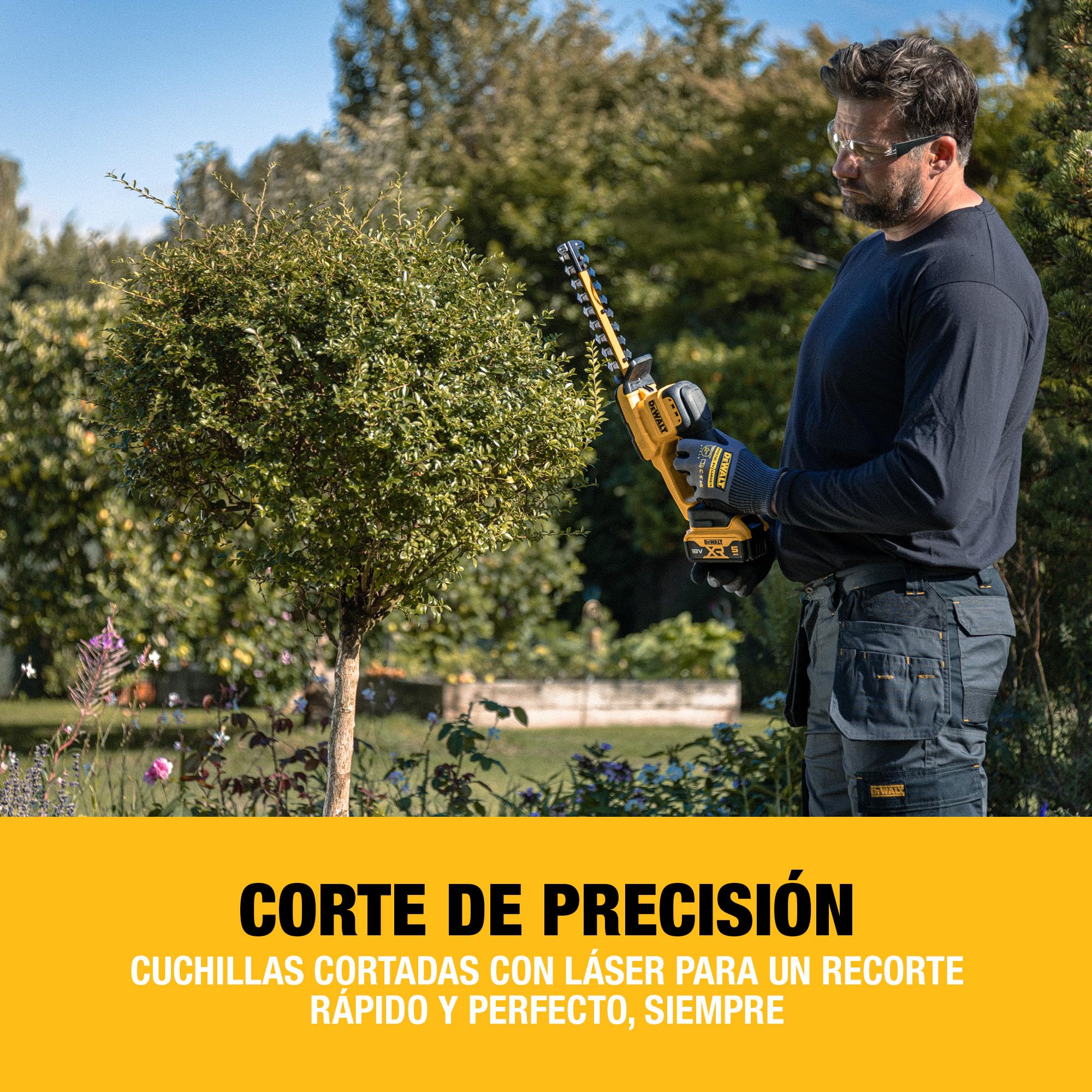 DEWALT Cortasetos Compacto 18V XR 20cm con Funda de Cuchilla Completa y Gancho para Colgar, sólo Herramienta, DCMHT520N-XJ