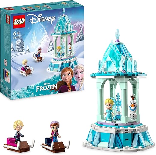LEGO 43218 Disney Frozen Magical Merry-go-to Anna and Elsa, Frozen Castle Inspired Play Set with Mini Princess Dolls and Olaf Figure, Buildable Toy for Boys and Girls