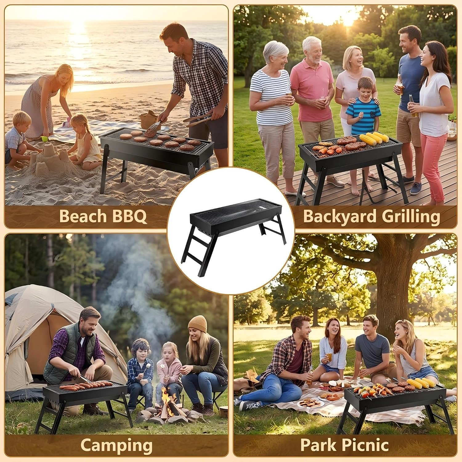 Portable Charcoal Grill, Portable Tabletop BBQ for Outdoor Cooking | Compact Folding Grill for Camping, Hiking, Picnics & Travel | 24”x13”x9” Lightweight Smoky Flavor Grill