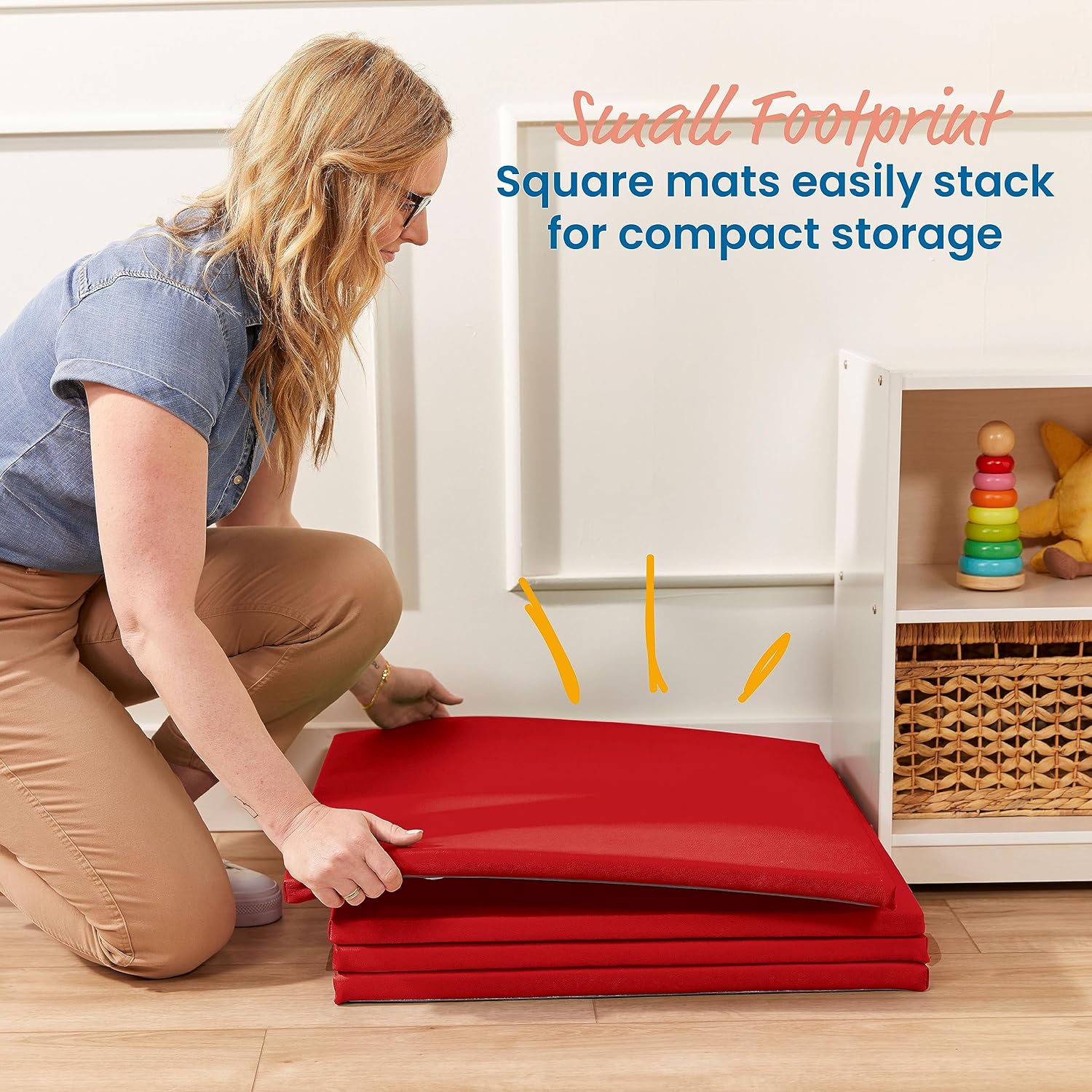 ECR4Kids SoftZone Play Patch Activity Mat Squares, Modular Playmat, Red, 4-Pack