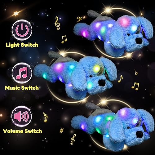 Miniatura 4 de Hopearl Cachorro de peluche con luces LED musicales que cantan, canción de cuna con volumen ajustable, animado, calma, festival de cumpleaños para