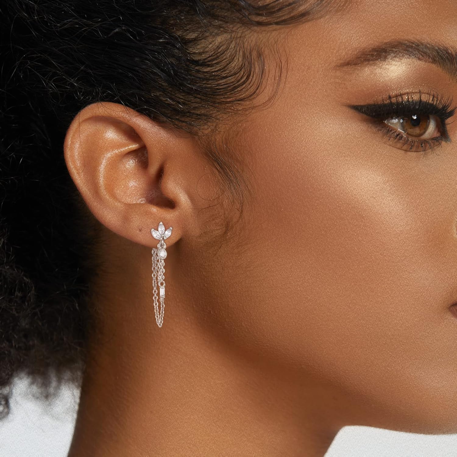 FANZE 14K Gold Plated Chain Earrings Set for women Cubic Zircon Stud Earring Hypoallergenic for Multiple Piercing Dainty Jewelry Gift - Image 2