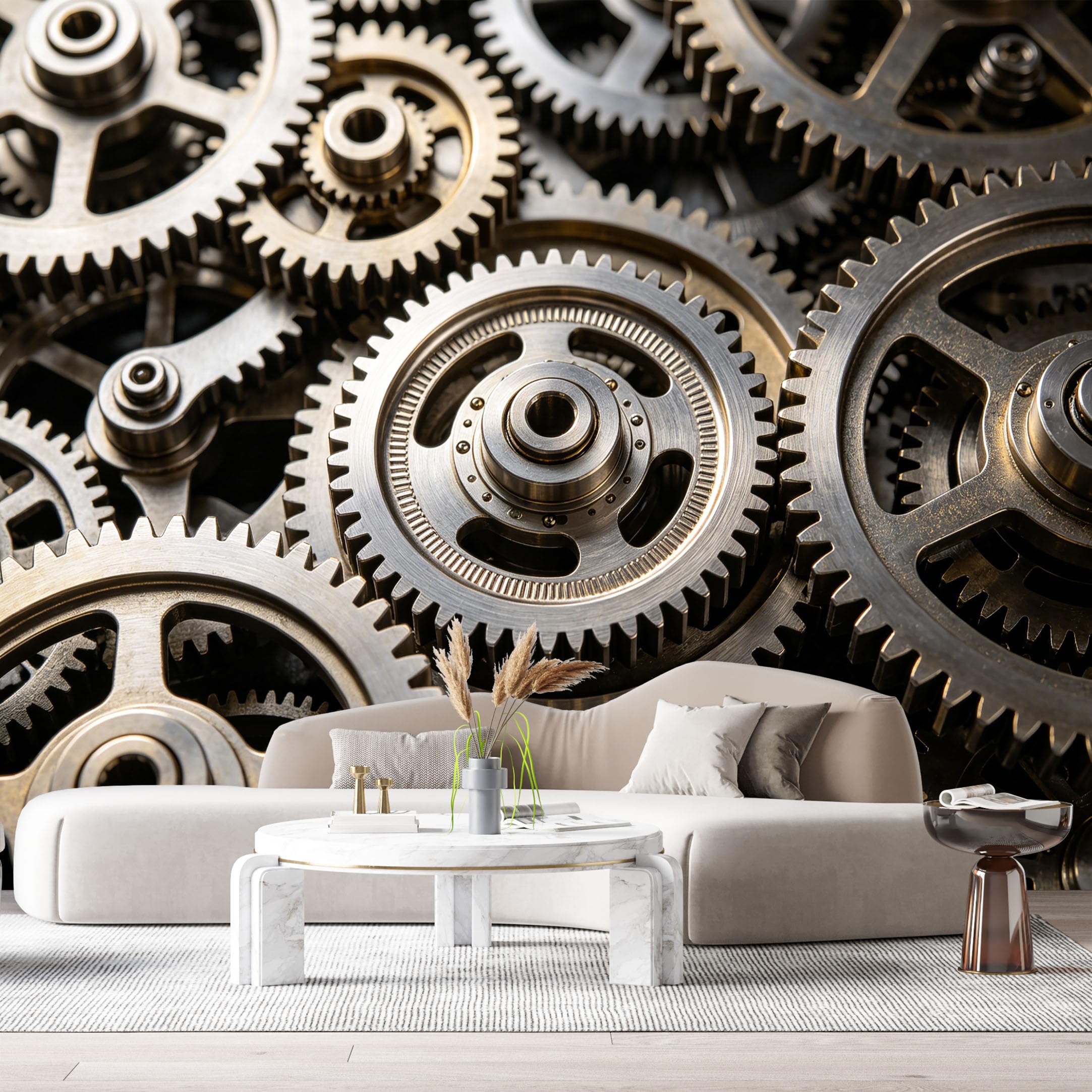 Custom Size Wall Murals Industrial Steampunk Gears Mechanical Wheels Metallic Texture SelfAdhesive Wall Fabric Removable Large Wallpaper for Photo Living Room