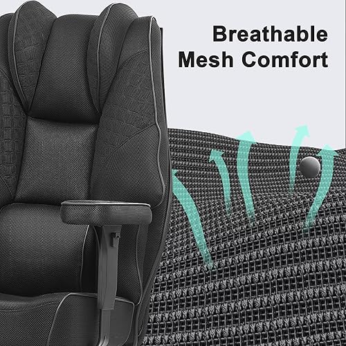 Vista 9 de VECELO Big and Tall Office Chair 400lbs, Mesh High Back Computer Chair with Foot Rest, Ergonomic Desk Chair with Lumbar Support and Armrest, Black