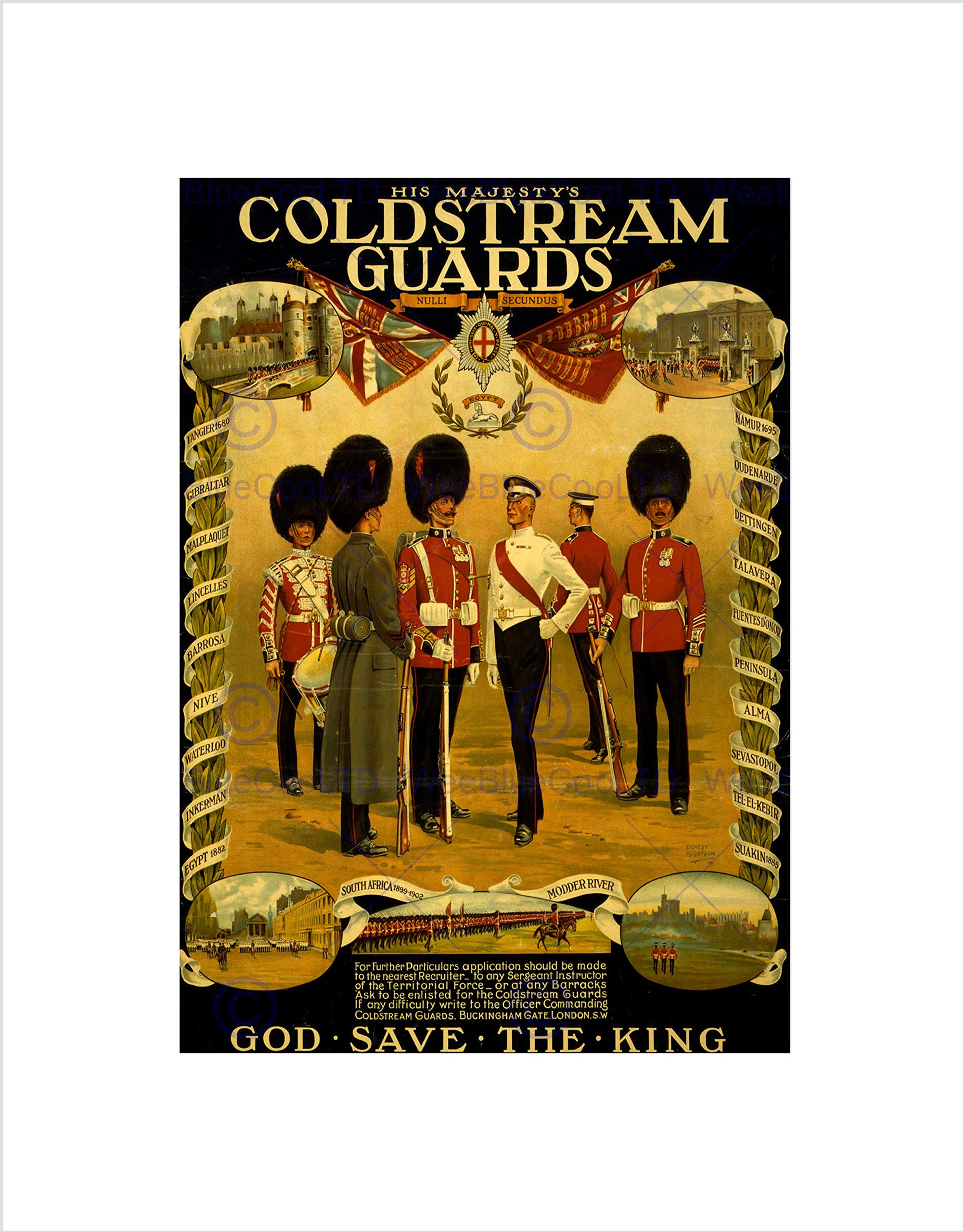 Wee Blue Coo WAR WWI BRITAIN ENLIST COLDSTREAM GUARD KING COUNTRY FRAMED ART PRINT B12X5879