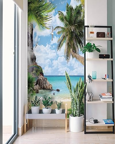 Miniatura 3 de FLFK Adhesivo mural para puerta, playa, despegar y pegar, tamaño combinado 32 x 80 pulgadas, dividido en 2 piezas