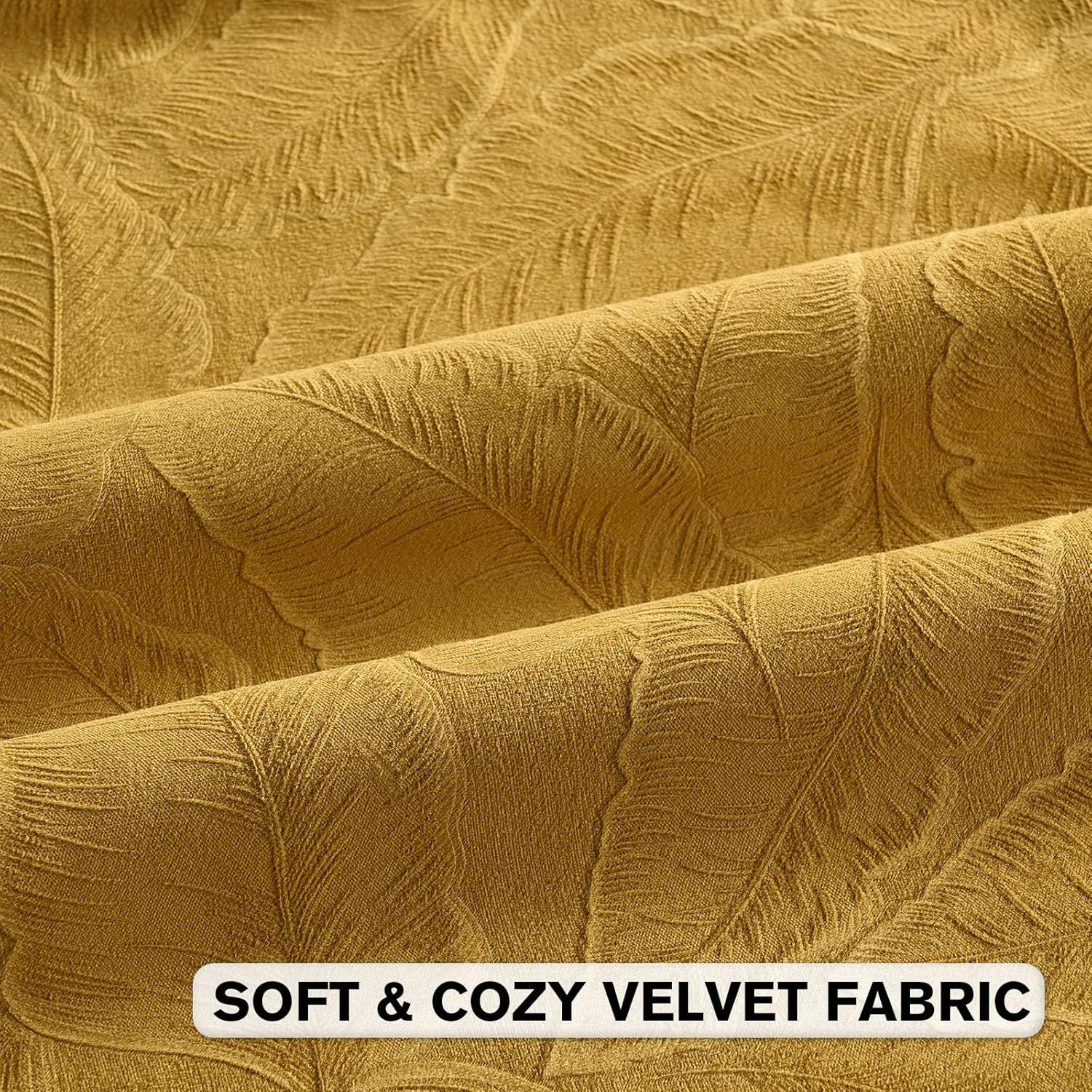 FUTEI Golden Yellow Velvet Throw Pillow Covers 18x18 Inch Set of 2,Soft Embossed Leaf-Relief Textured Cushion Cases,Natural Home Decor for Couch Living Room - Image 2