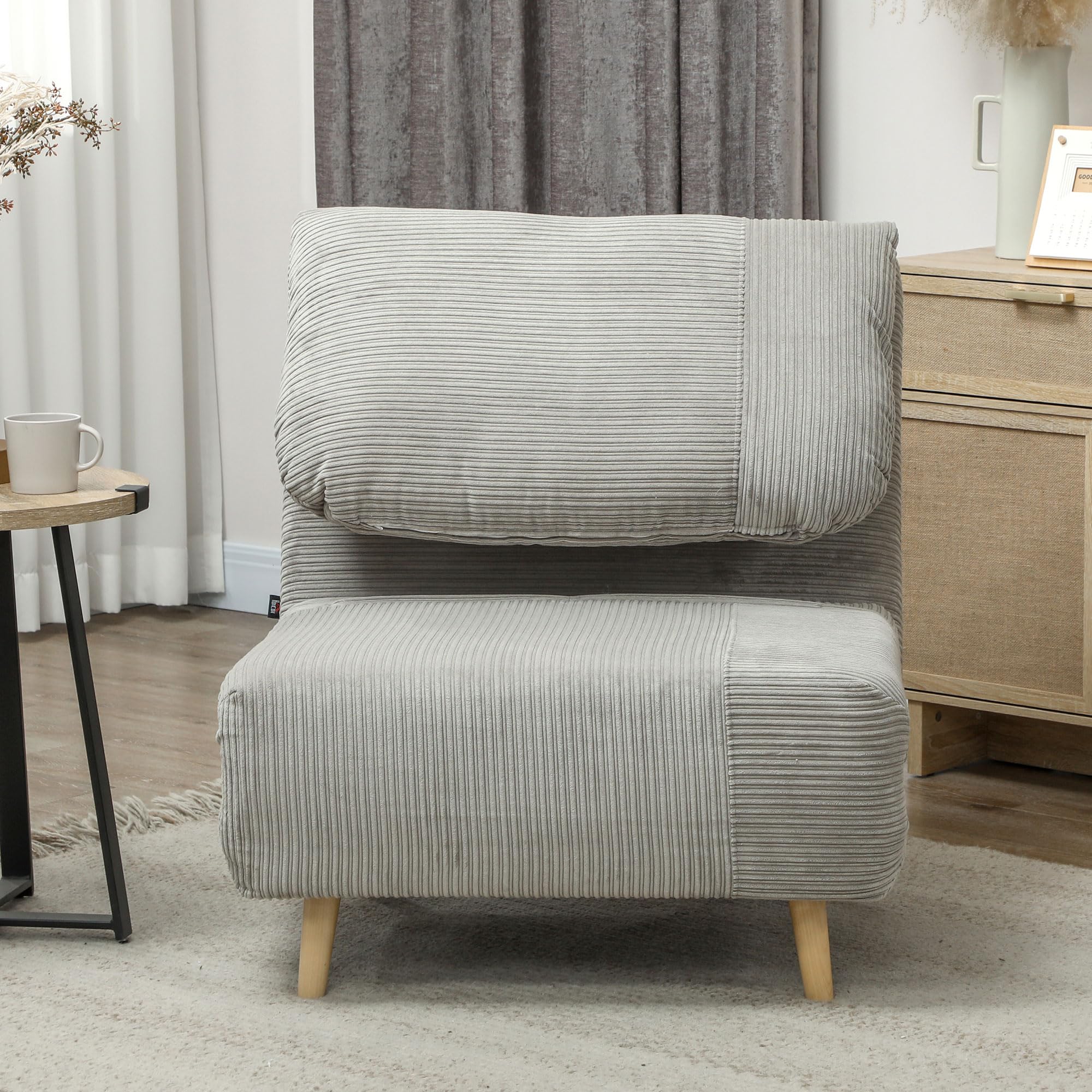 HOMCOM 2 in 1 Schlafsessel Klappbar Gästebett 82 x 87 x 89 cm Grau | Schlafsofa mit Bettfunktion, Verstellbarer Rückenlehne, Relaxsessel in Cordoptik, Klappsessel, bis 200kg
