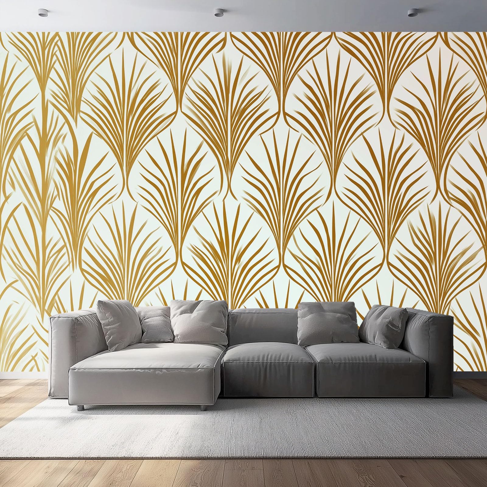 Panoramiczna tapeta ścienna 300 x 210 cm tapeta z włókniny, niestandardowy rozmiar, dekoracja geometryczna złote liście i linie 3D tapeta złota do salonu sypialni dekoracja