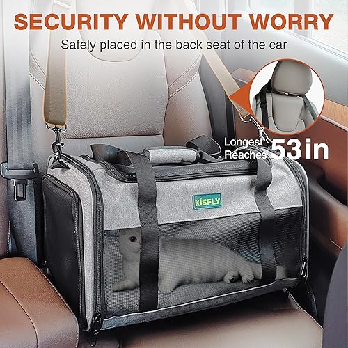 Miniatura 31 de Transportador de gatos para 2 gatos/gatitos, transportador de mascotas para gatos, cachorros, perros pequeños y conejos, bolsa de viaje plegable