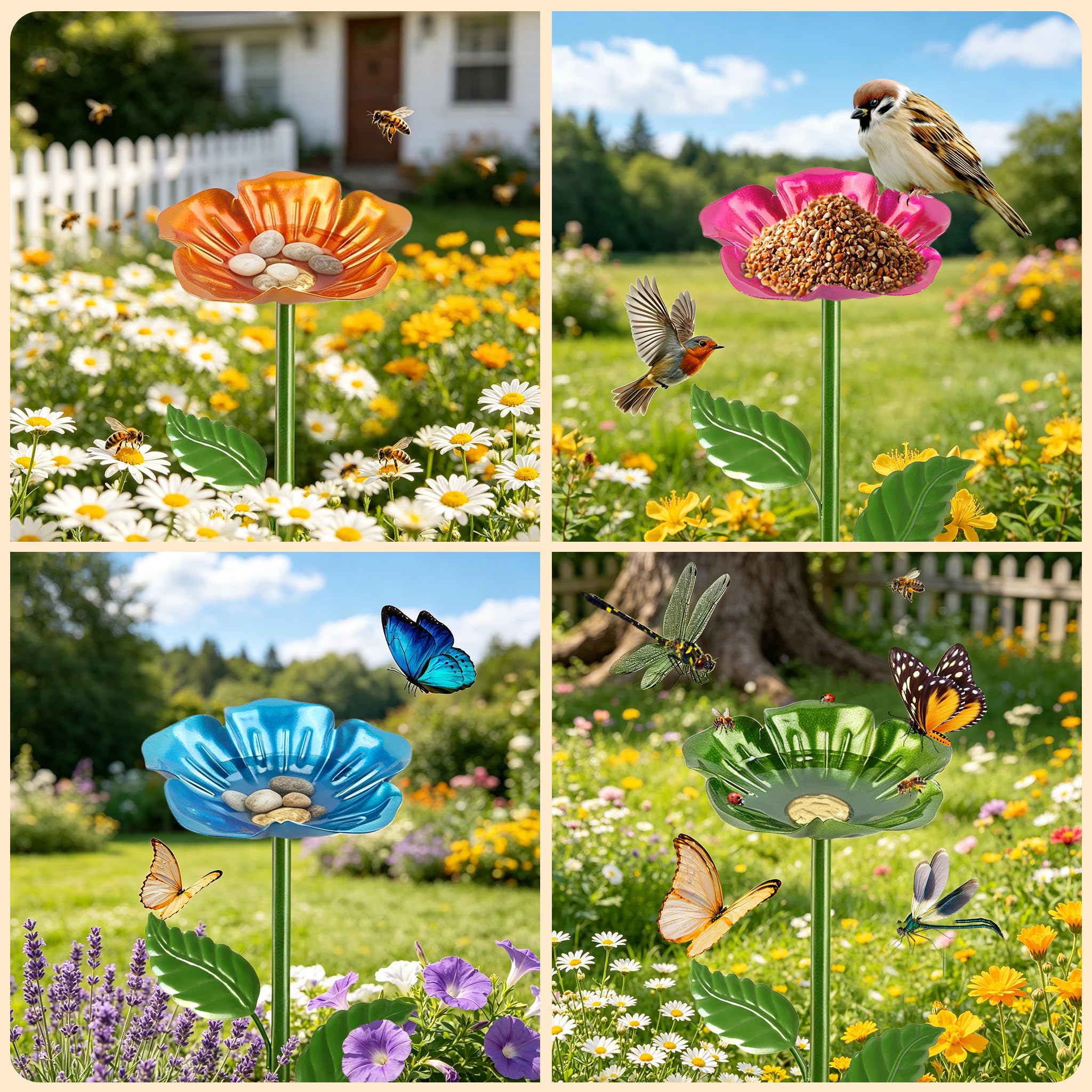 4Pack Cups for Bee, Abreuvoirs pour Abeilles pour le Jardin vaschette in metallo a forma di fiore Coupelles pour Abeilles,pour le Balcon et La cour
