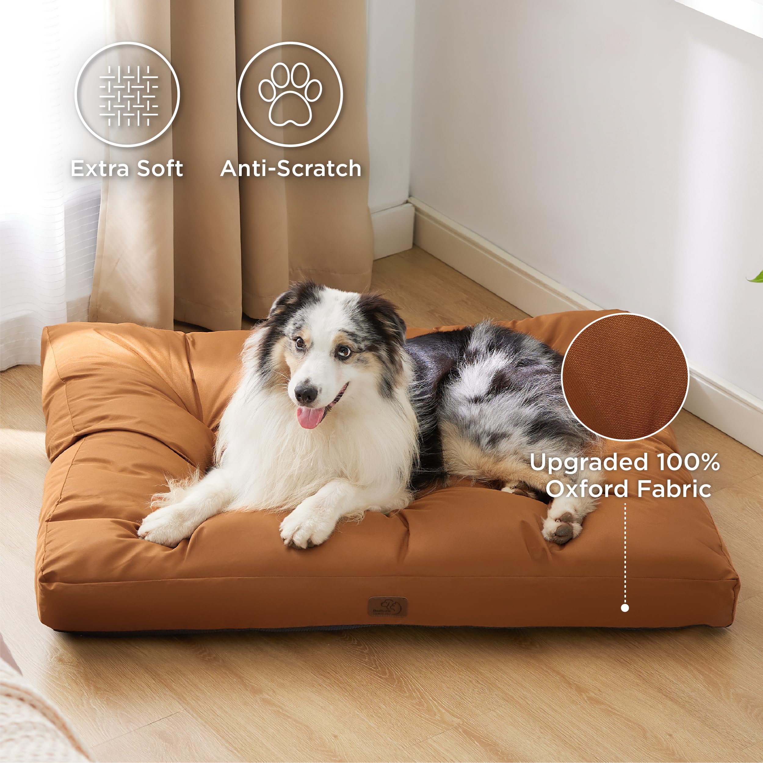 Bedsure Cesto per cani di grandi dimensioni, impermeabile, cuscino per cani in tessuto Oxford, tappeto ideale per cani, XL, materasso per letto, cane, lavabile, colore argilla marrone, 110 x 89 x 10