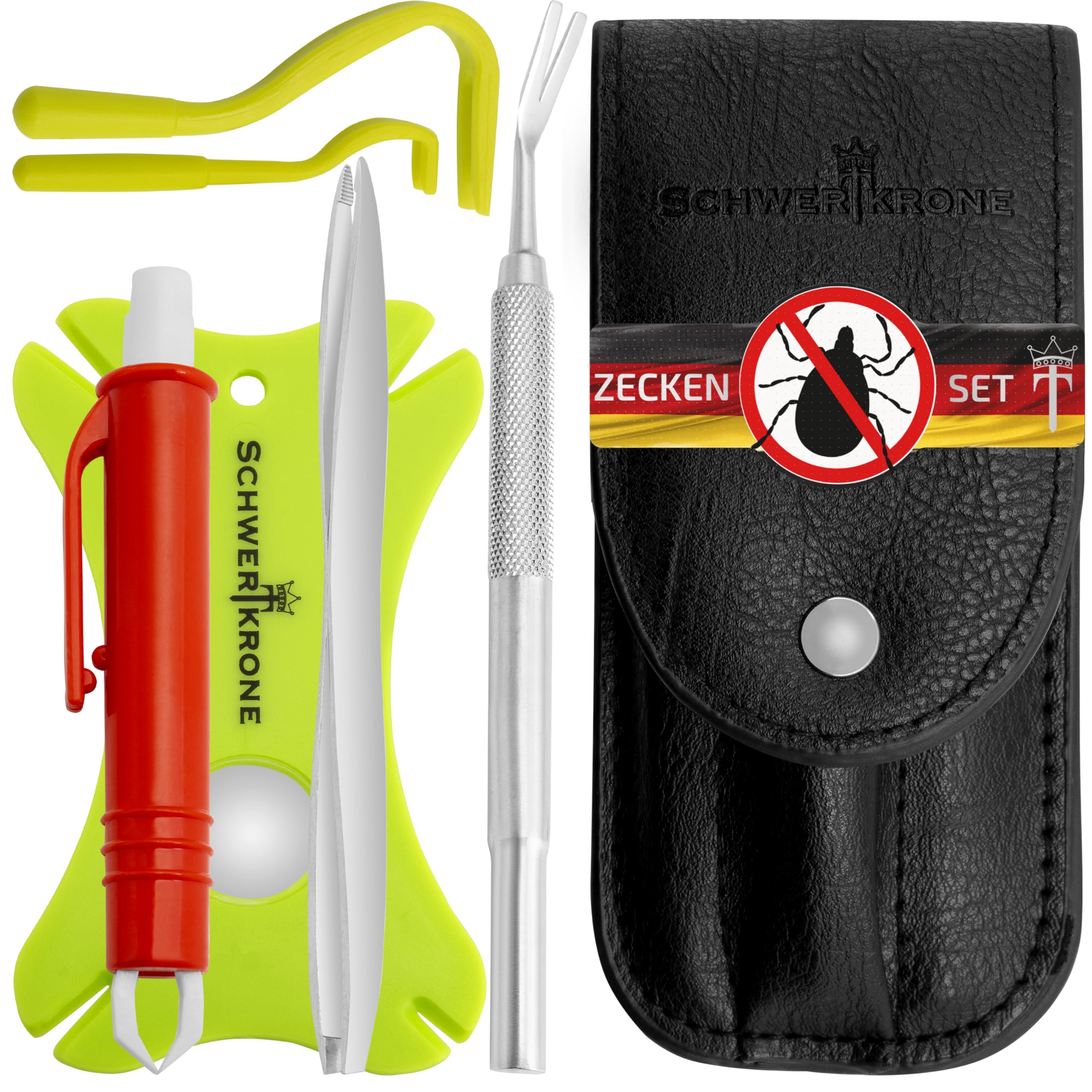 Schwertkrone® Zeckenzange 6er Set [Premium Edelstahl] - Zeckenzange für Hunde, Katze & Mensch - Zeckenpinzette Mensch & Tier - Zeckenhaken für Hunde - Zeckenzange Kinder - Zeckenset 6-teilig