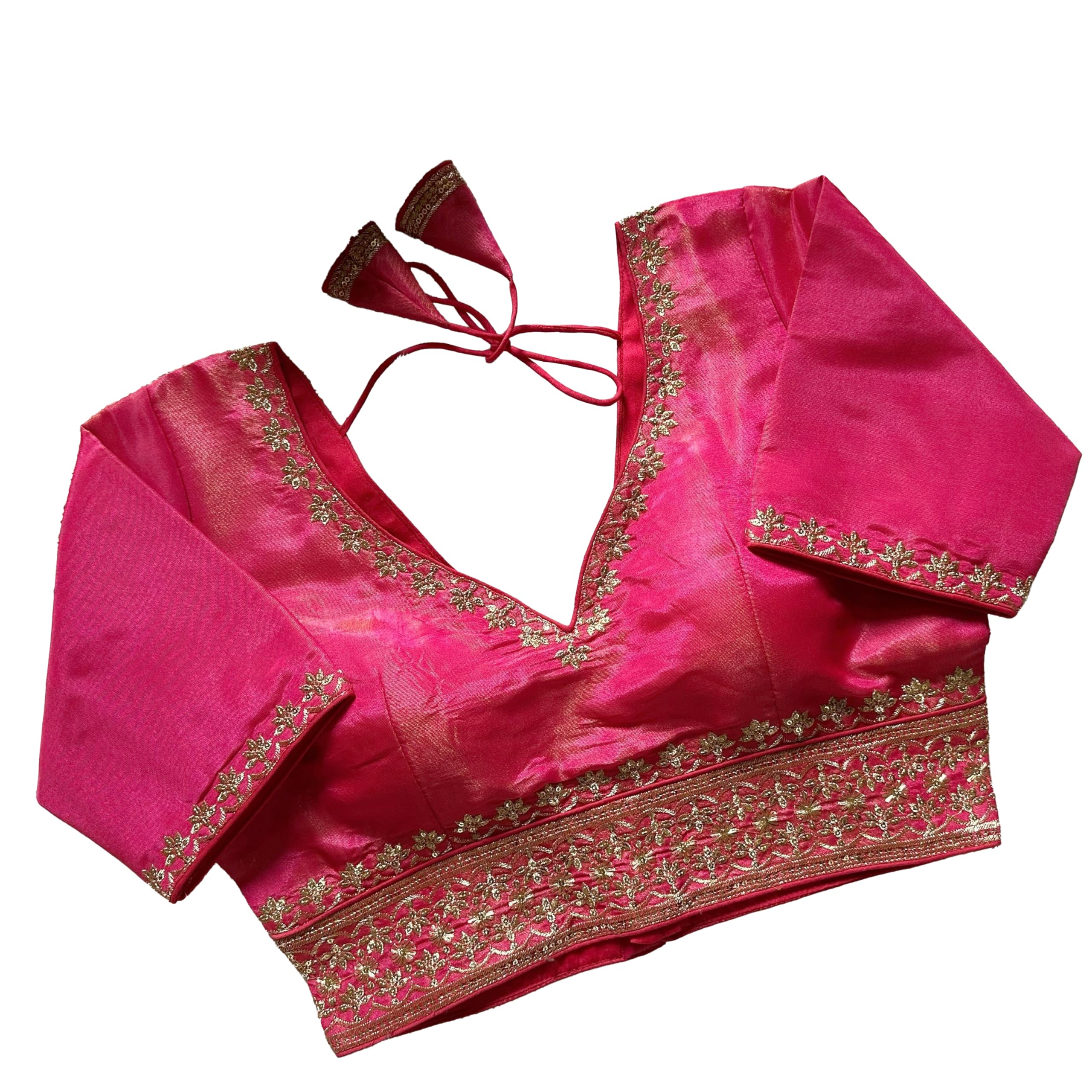 sumaira tex Women's Silk Jari Embroidery Sequence Work Round Neck Half Sleeve Readymade Blouse-picture-45