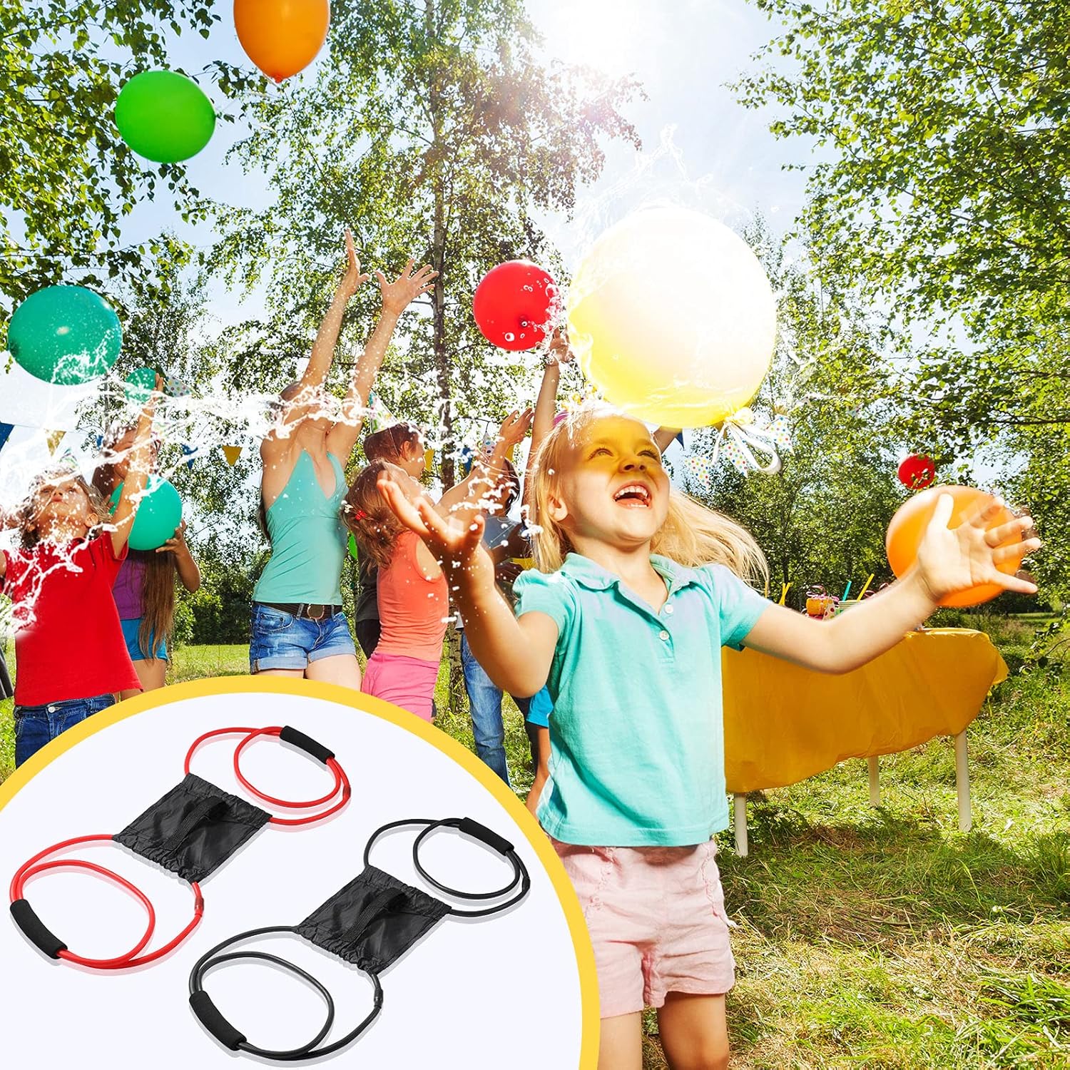 2 Pieces Water Balloon Launcher 500 Yard with 500 Balloons, 23 Person Balloon Giant Sling T