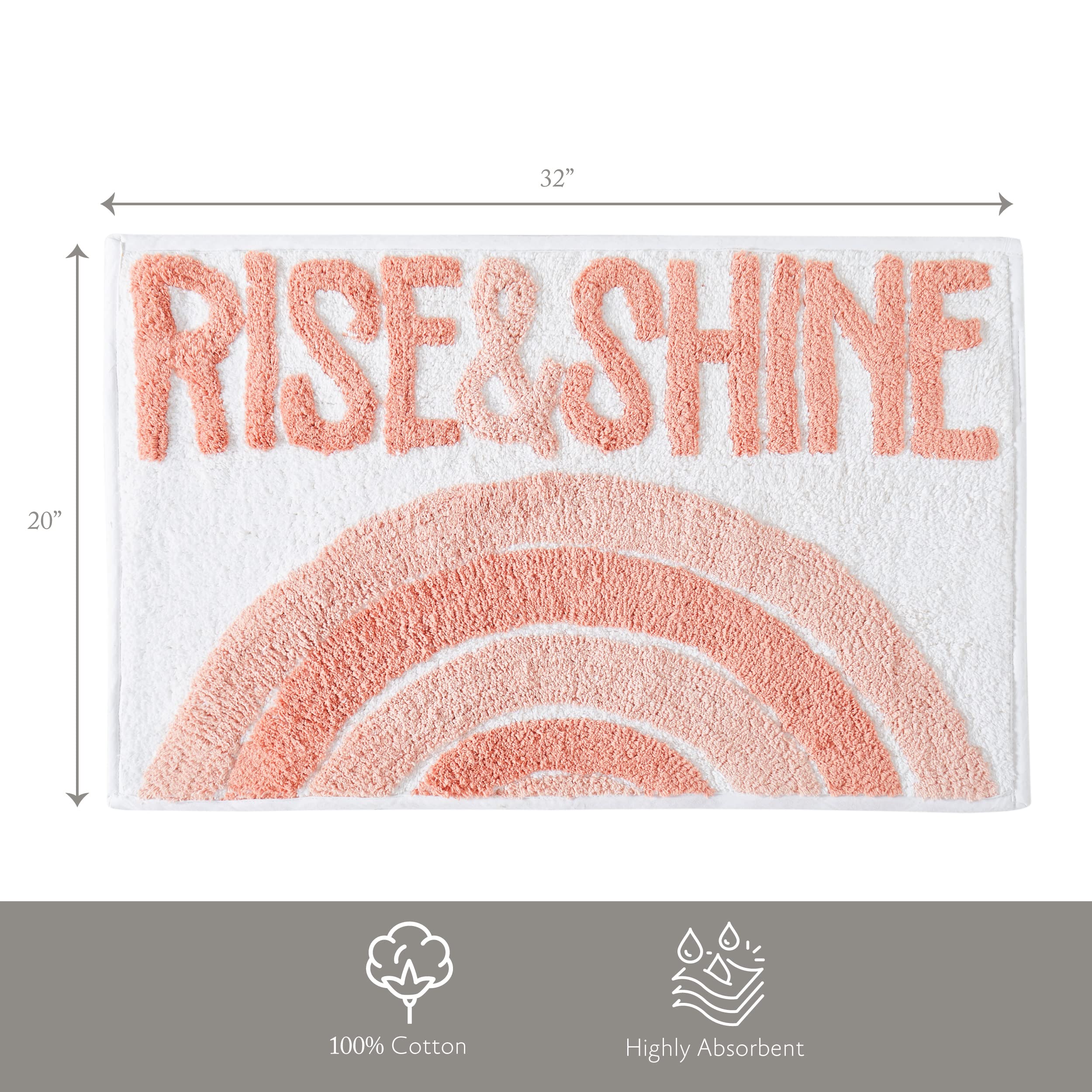 Jessica Simpson Cotton Bath Rug, Premium Overtufted Bathroom Rug, Machine Washable Decor, 20" W x 32" L, Rise & Shine - Clay