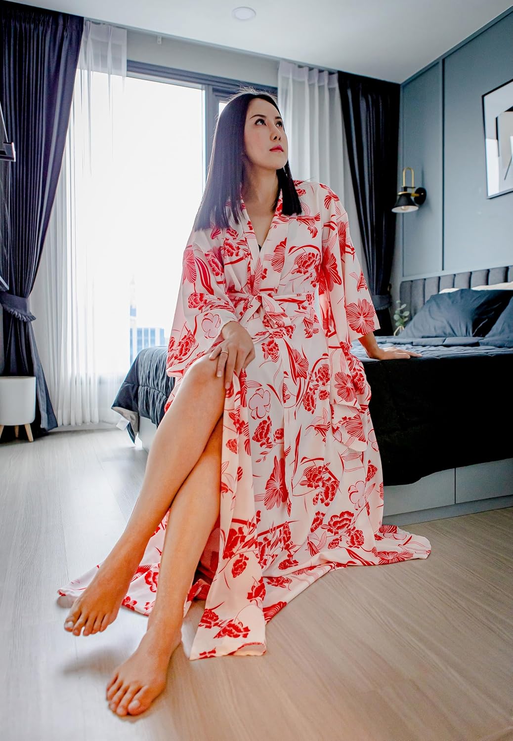Na'Rak Women's Kimono Robe, Yukata Style Long Soft Loungewear Luxury Dressing Gown - Image 3