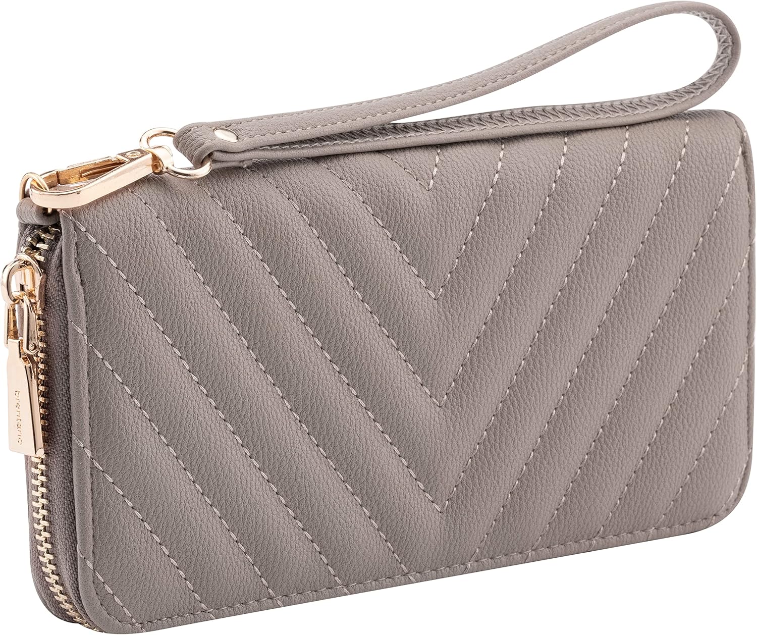 BBRENTANO Vegan Leather Slim Chevron Embroidered Wallet with Removable Wrist Strap - Stylish Clutch Alternative