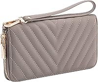 BBRENTANO Vegan Leather Slim Chevron Embroidered Wallet with Removable Wrist Strap - Stylish Clutch Alternative