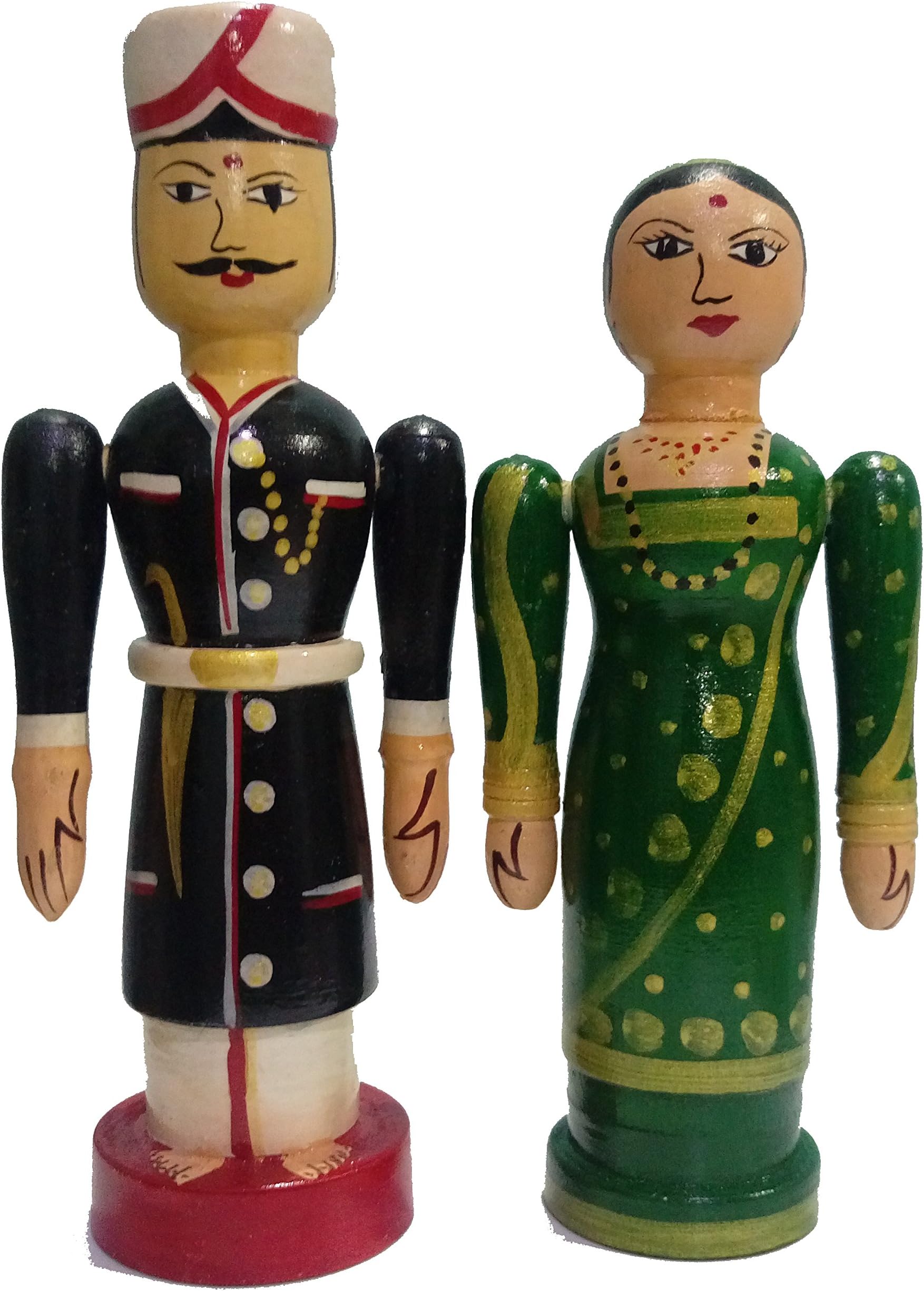 Craft India Handcrafted channapatna Wooden Coorgi Couple Dolls/Toys- (Assorted and Multicolored)
