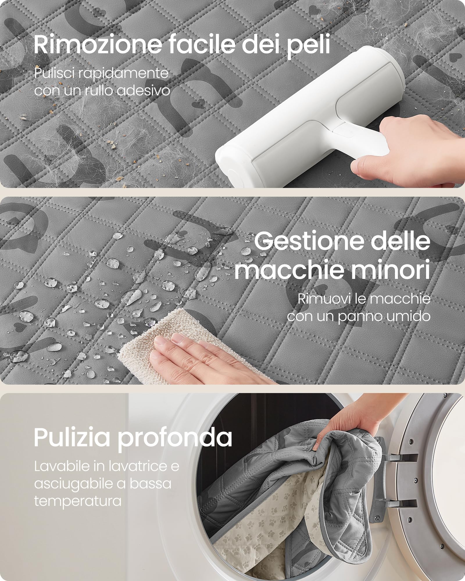 Feandrea Coperta per Cani Impermeabile di Taglia Grande, 208 x 132 cm, Copridivano per Cani Lavabile in Lavatrice, Copertura per Divano per Animali, Antiscivolo, Trapuntato, Grigio Tortora PPB027G01