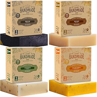 360 Feel - Barra de jabón para hombre hecha a mano, fragancia masculina, pachulí, alquitrán de pino con cera de abejas de carbón, cítricos, paquete de regalo, jabón natural para hombres, regalo para
