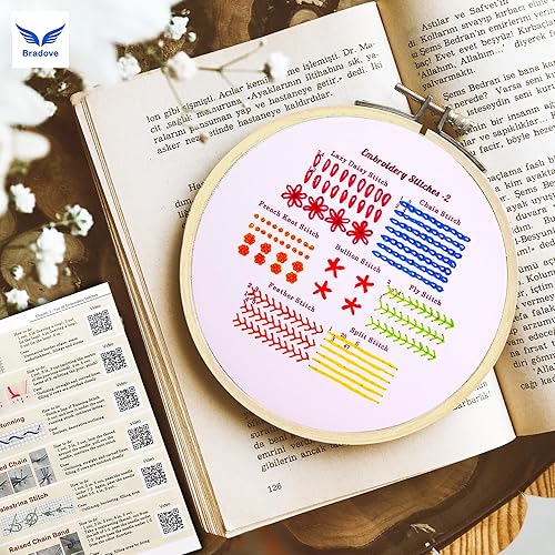 Miniatura 8 de Bradove Kit de práctica de 4 juegos de puntadas de bordado, kit de bordado para principiantes con patrones de bordado, kit de bordado para