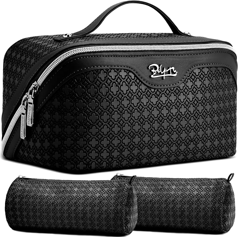 Necessaire de maquiagem BOYATU com estojos removíveis e fechamento por zíper, estampa Four Leaf Clover, M-06Black, conjunto com 3