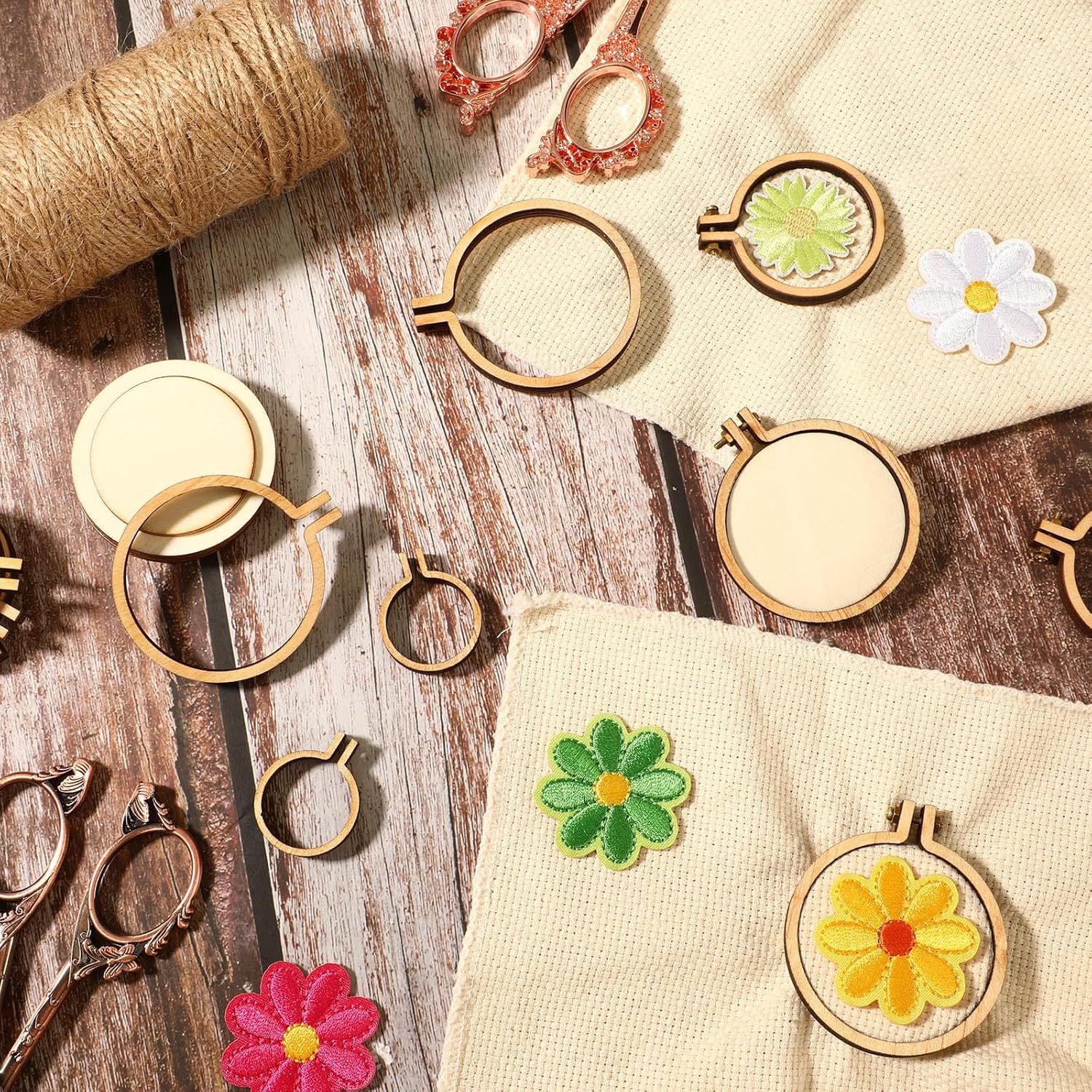 Jetec 20 Pieces 4 Sizes Mini Embroidery Hoops Wooden Small Tiny Embroidery Hoops Adjustable Circle Cross Stitch Ring Bulk for Home Ornaments Art Craft Handy Sewing