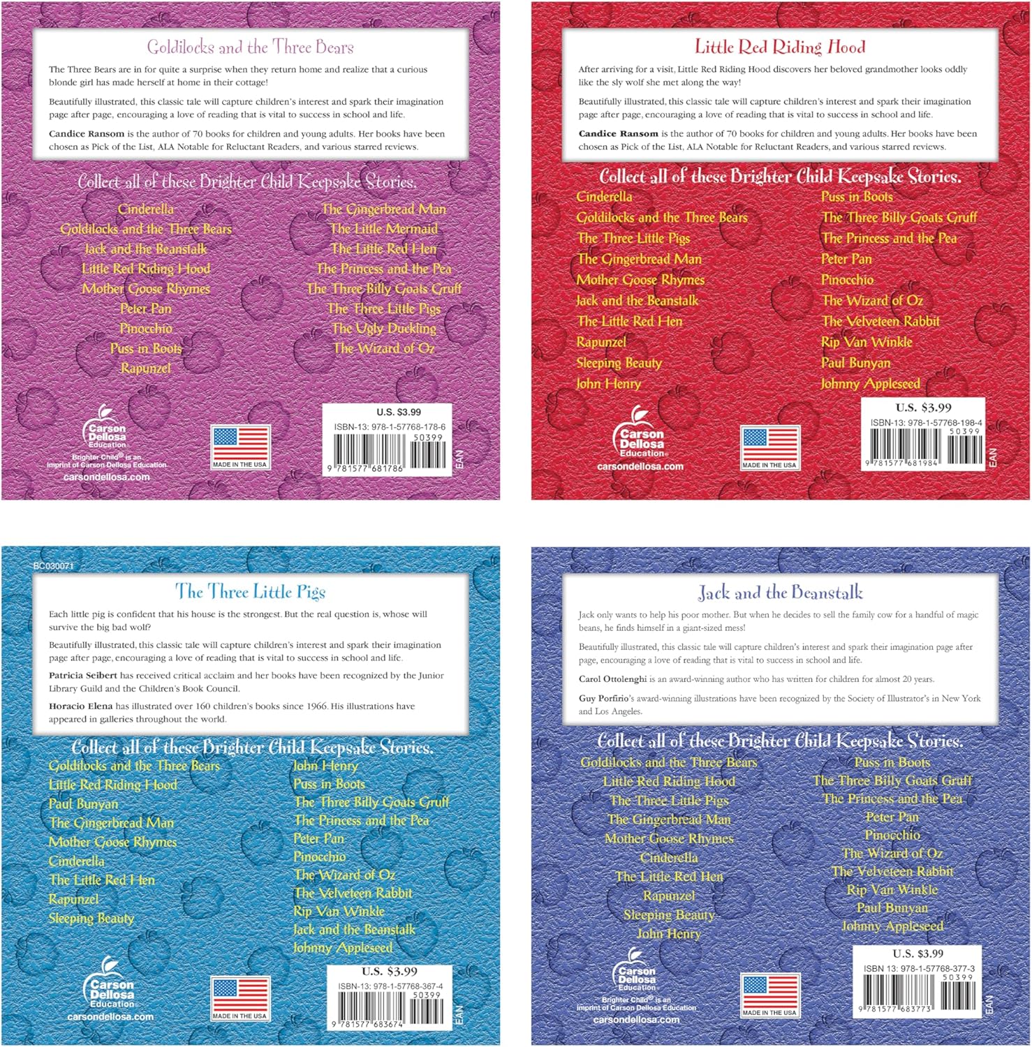 Carson Dellosa Keepsake Stories Classic Fairy Tale Books for Children Book Set, The Three Little Pigs, Little Red Riding Hood, Goldilocks, Jack and The Beanstalk Classic Children's Books
