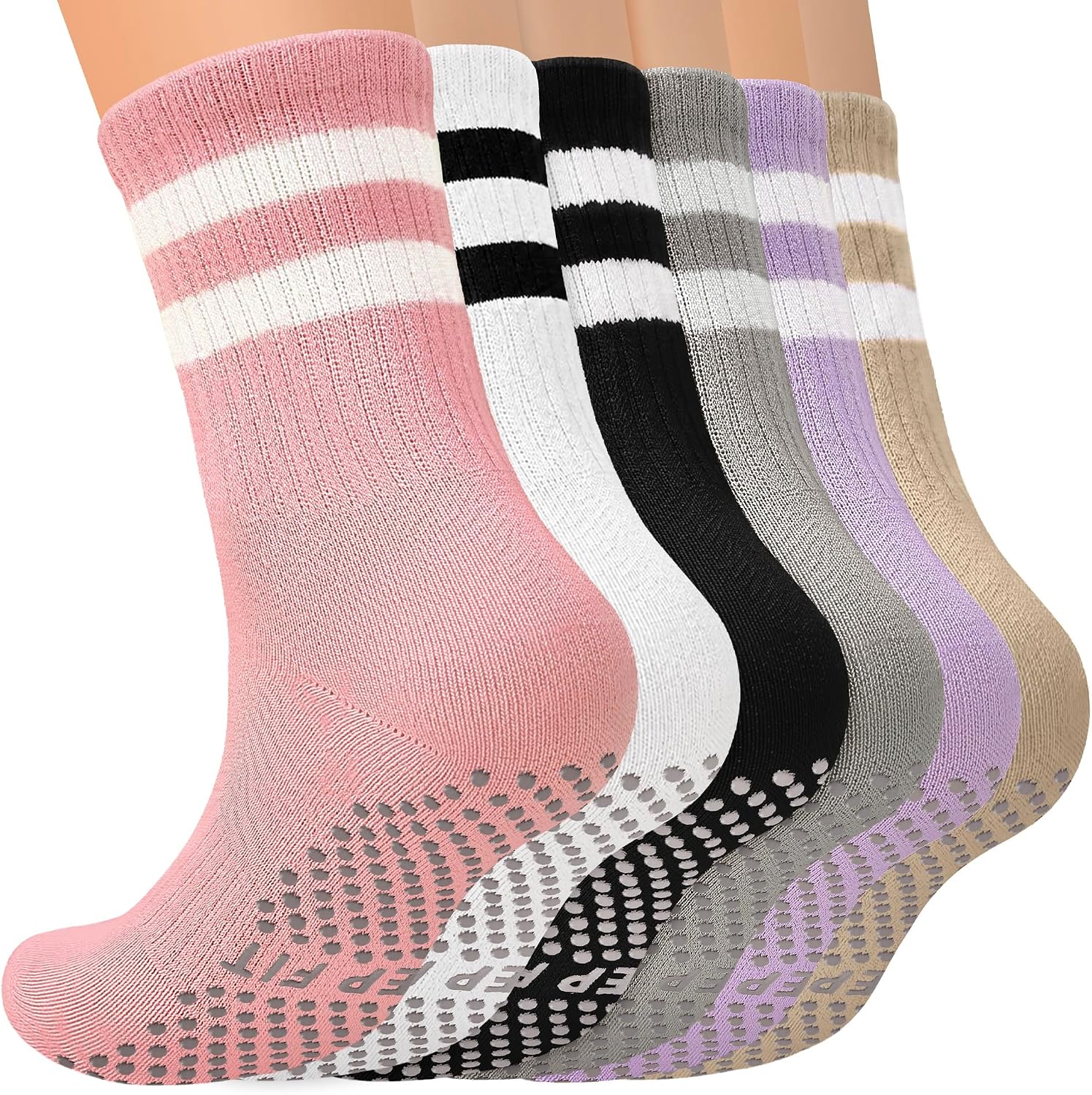 6 Pairs Grip Socks Pilates Socks with Grips for Women Non Slip Yoga Grippy Socks Woman