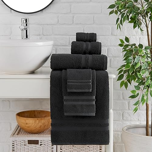 Miniatura 2 de COTTON FINE Juego de 6 toallas de lujo para baño, 2 toallas de baño, 2 toallas de mano, 2 toallas faciales, alta absorción con extra suavidad,