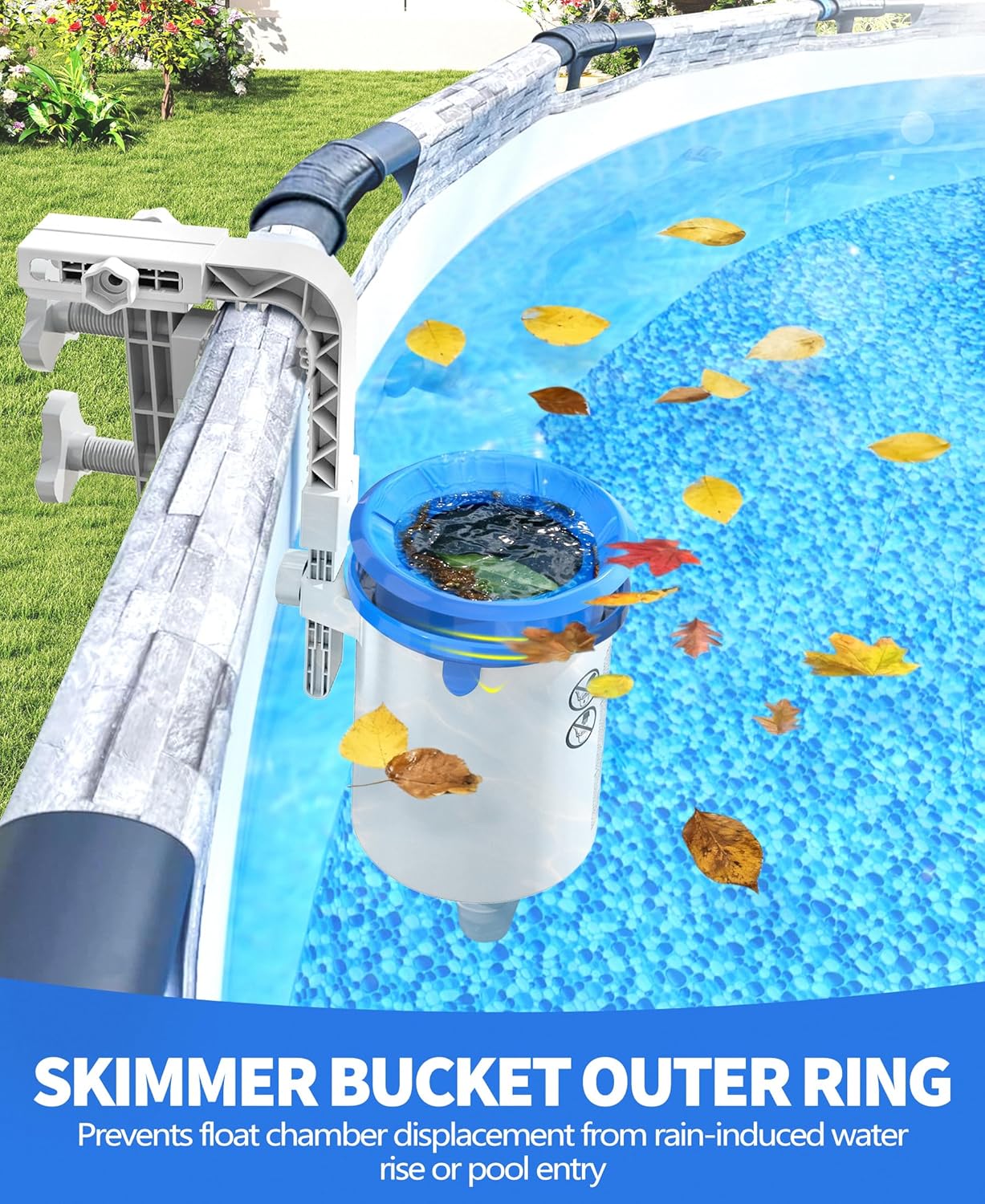 DeeprClean Upgrade Above Ground Pool Skimmer Comes with 3 Socks, Anti-tilt Wall Mount Surface Skimmer, Removable Skimmer Basket, Adjustable Height Bracket, Auto Skimming Pool Surface Leaves - White