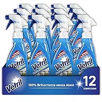 Vetril – Detergente Spray Vetri e Multiuso con Ammoniaca, Azione Sgrassante e Tecnologia Asciuga Rapido, in Ecoflacone, 650 ml x 12 pezzi